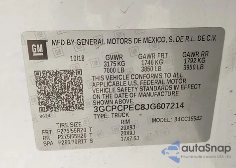 2018 Chevrolet Silverado 1500 Custom from USA, damaged, VIN 3GCPCPEC8JG607214